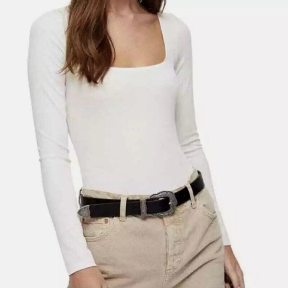 Topshop Women's Square Neck Long Sleeve Bodysuit | Cream, 8